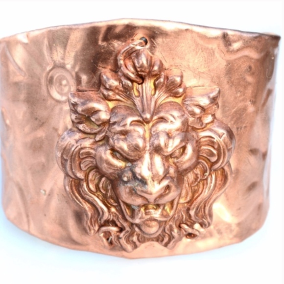 Solid Copper Lion Wide Cuff Bracelet Steampunk - Picture 3 of 8